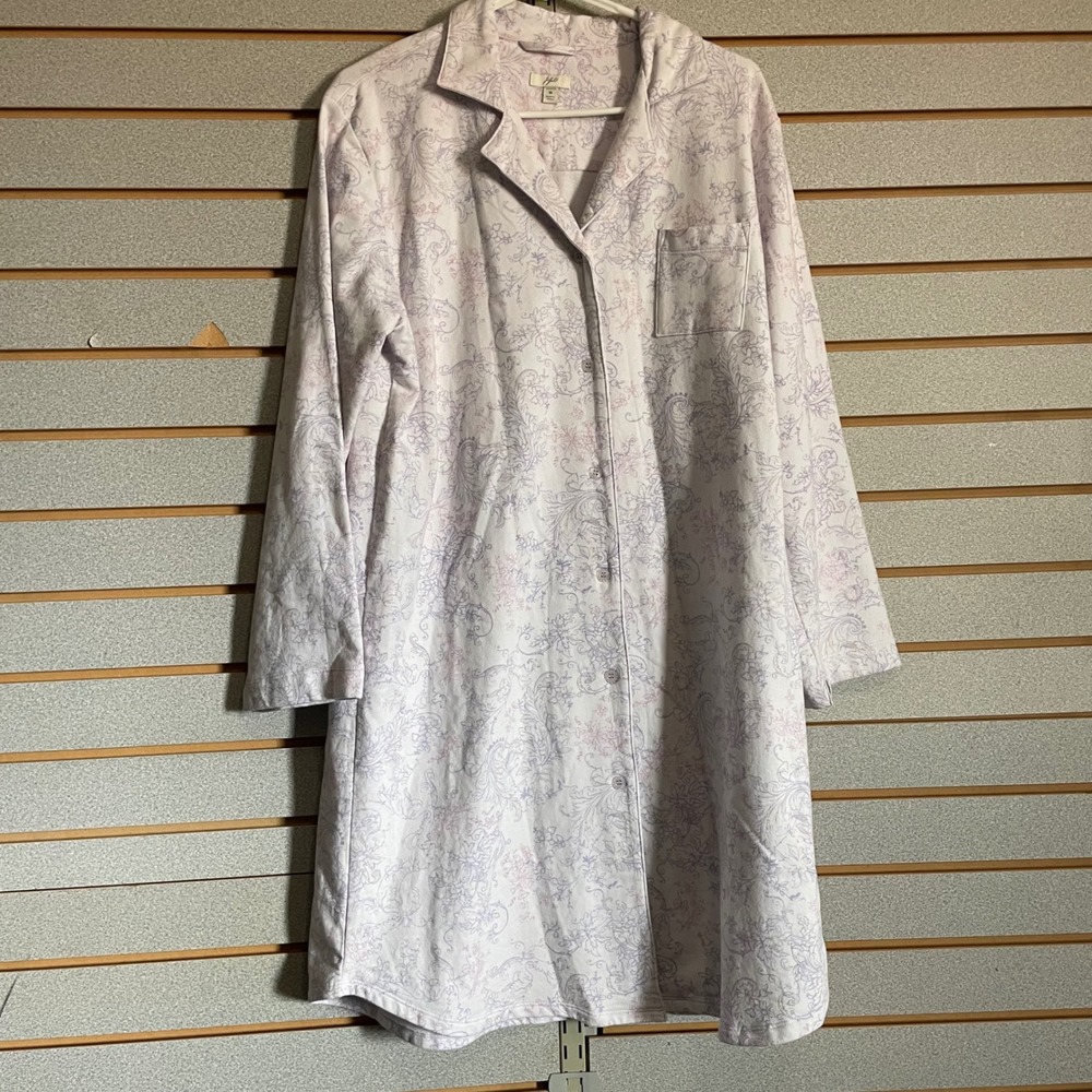 J. Jill Womens Purple Paisley Button Front Long Sleeve Stretch Nightshirt Size M